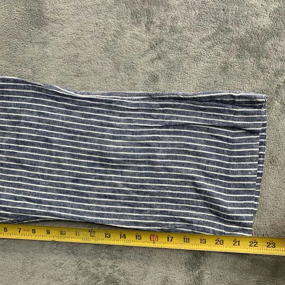 Free People Linen Blend Pants Womens 8 Blue Pinestripe High Rise Pull On Boho